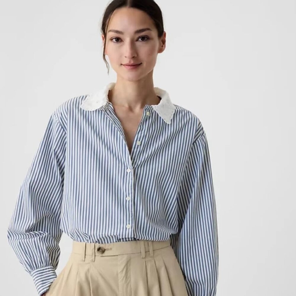 Gap x DOEN Organic Cotton Eyelet Button Down Shirt Medium